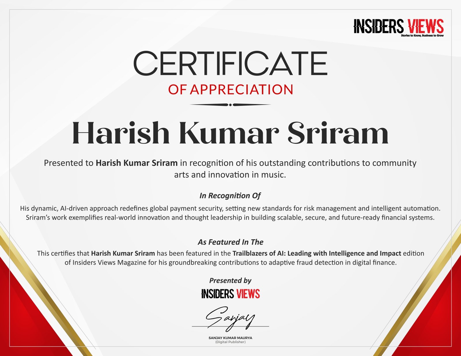 Engineering Intelligence: How Harish Kumar Sriram is Redefining Digital Payments Uncategorized
